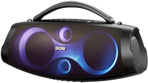 DOSS Extreme Boom Pro D200 240W Peak Outdoor Speaker, Punchy Bass, 26H Playtime, Beat-Sync Light Show, BT5.4, Stereo Pairing, IPX6 Waterproof for Camping, Beach, Tailgate Party-Black