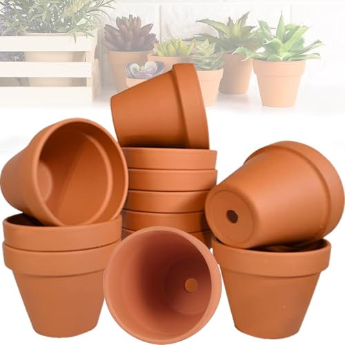 Mockotta 12 pièces 7 x 6 cm Petits Pots en Argile,Petits Pots en Argile pour l'artisanat,petitspots de Fleurs,Pots de Fleurs pour la Peinture,petitspots enargile avec Trou de Drainage,réutilisable
