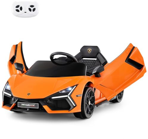 COSTWAY 12V Kids Electric Ride on Car, Licensed Lamborghini Revuelto Electric Toy Vehicle with Remote Control, LED Lights, Horn, Music, MP3, USB, Hydraulic Doors, for Ages 37-95 Months (Orange)