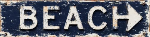 Vintage-Blechschild Beach, Retro-Schild für Meer und Strand, 10,2 x 40,6 cm