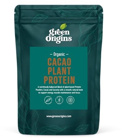 Green Origins Organic Super Cacao Plant Protein Powder| 66% Protein | 10 Servings, 300g | Vegan, Dairy Free, Gluten Free, No Added Sugar
