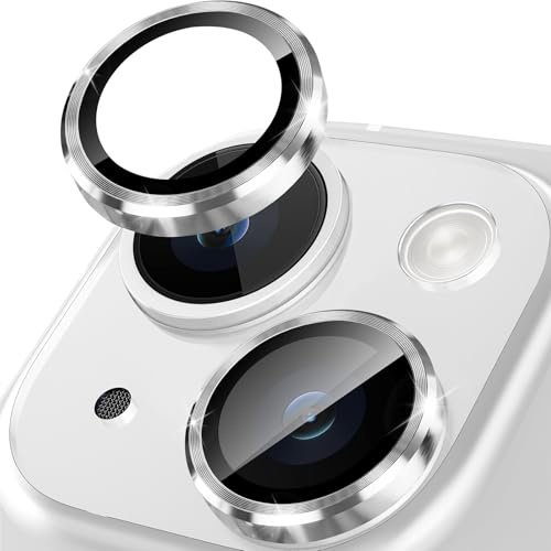 Happtkey Protection D'objectif pour iPhone 13, Protection D'écran en Verre Trempé 9H pour Appareil Photo Arrière, Anneau Métallique en Alliage D'aluminium, Accessoires pour Téléphone
