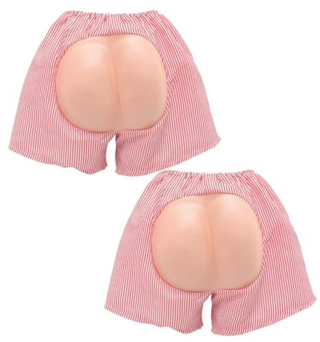 POPETPOP 2 Stück Lustige Fake Butt Shorts Exponierte Hintern Prank Requisiten für Karneval Partyaccessoires Scherzartikel Neuartige Herren Kostümhosen für Fasching Halloween