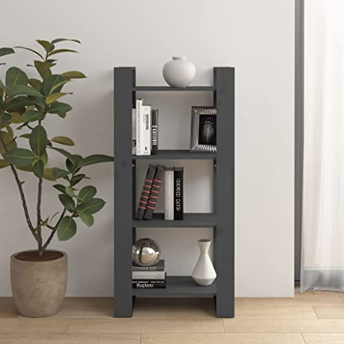 QUAHEAS Bücherregal Grau 60x35x125 cm aus massivem Kiefernholz, vielseitig als Raumteiler und Organizer für Bücher, Deko