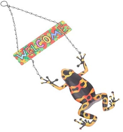 VICASKY Willkommensschild Frosch Türschild Aus Eisen Mit Aufhängekette Für Innen Und Außenbereich Dekorativer Wandanhänger Für Haustür Veranda Und Büro