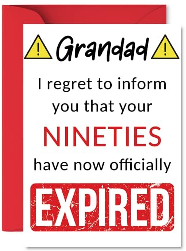 Funny 100th Birthday Cards for Grandad, Your Nineties Have Expired | Happy Birthday Card for Grandad Grandpa from Grandson Granddaughter, A5 Banter Joke Humour Bday Greeting Cards Gift
