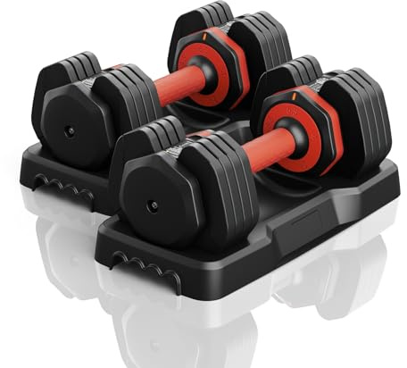 Moziel Hanteln Set Verstellbare Kurzhanteln 11kg/24.5kg 2er Hanteln Einstellbar mit rutschfestem Griff Schnelleinstellung Gewichtsstufen Hantel Set (Rot 11kg x2)