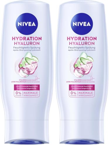 NIVEA Hydration Hyaluron Feuchtigkeits-Spülung (200 ml), feuchtigkeitsspendende Haarspülung mit Hyaluron & Gurkenextrakt, Conditioner für strahlenden Glanz & Spannkraft (Packung mit 2)