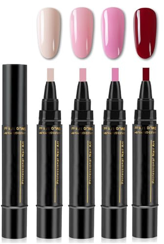 Nail Polish Pens - 4 Color Gel Nail Polish - Pink Nude Series Nail Polish Set - Nail Polish Pens Nail Art - Gel Polish Pen Rotation Design One Step Fast Dry UV LED Required