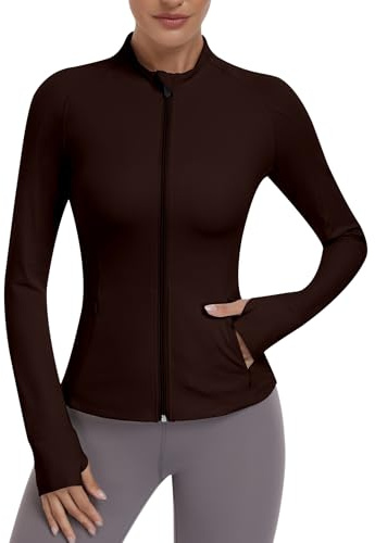 JoyGirl Womens Zip Up Sports Running Jacket with Pockets | 4 Pockets, Long Sleeve Gym Jacket, Slim Fit Gym Yoga Tops, Thumb Holes, Sports Running Top, Breathable Stretchy Athletic