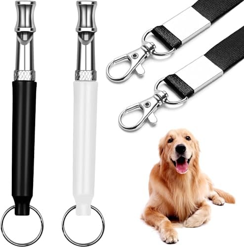 HRYYDS 2 Paquets De Sifflet Chien, Sifflet pour Chien pour Le Rappel, Sifflet Ultrason Chien Anti Aboiement, avec LanièRe(Black and White)