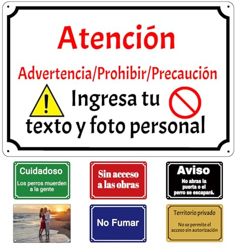 Cartel Personalizado con Texto y Foto, Múltiples Colores, Tamaños XS a L, con Tornillos, Bridas y Cinta Doble Cara
