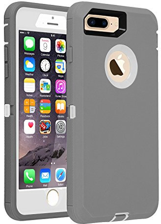 smartelf Case for iPhone 7 Plus/8 Plus Heavy Duty With Built-in Screen Protector Shockproof Dust Drop Proof Protective Cover Hard Shell for Apple iPhone 7+/8+ 5.5 inch-Grey/White
