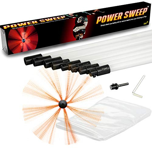 Chimney Power Sweep Set Flexible Nylon Rods & Brush Head Rotary Drill Drive Chimney Sweeping DIY Full Kit Flue Cleaner Removes Soot 9 Metre Set – 29 Feet