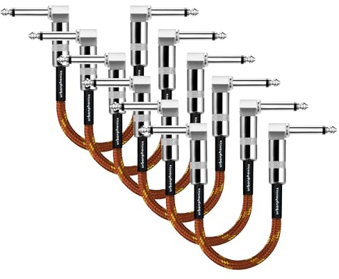 Urbanphonics Guitar Patch Cable 23cm | 6 Pack Noiseless 6.35mm 1/4 Inch Right Angle Male-to-Male | Pro Leads for Pedalboard, Electric Guitar, Bass and Effects Pedals | Copper Braided Tweed