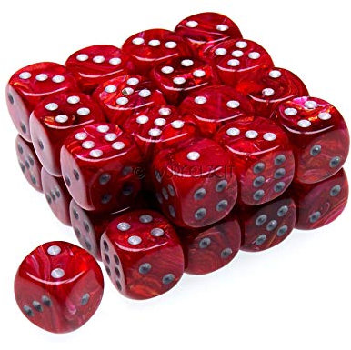 Würfelzeit 7378 - Würfel w6 12 mm, Cosmoo Tornado-rot m/Silber (32er Set in Klarsichtbox)