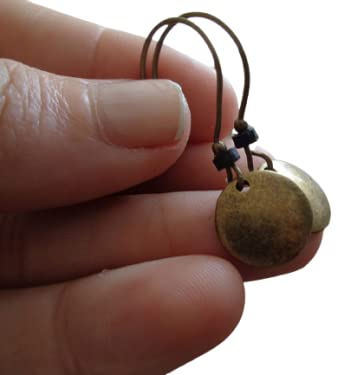 ★ BRONZE VINTAGE SCHEIBE & SCHWARZES KERAMIK RONDELL ★ bronze vintage Ohrringe