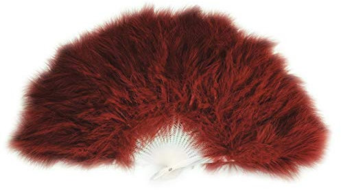 FANSOFFANS Marabou Feather Hand Fan 45cm, Fancy Dress Wedding Party Favour Gift Outdoor Vintage Dance Photoshoot (Maroon)