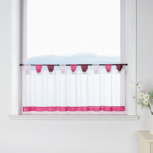 ESLIR Scheibengardine mit Schlaufen Vorhang Küche Bistrogardinen Transparent Stores Gardinen Kurzgardine Voile Rosa HxB 45x140cm1 Stück