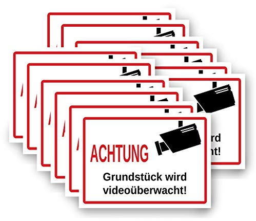 Presentou 12x Aufkleber Videoüberwachung DIN A6 (10,5x14,8cm), Achtung Videoüberwachung Sticker Wetterfest DSGVO (12 Sticker Videoüberwacht)