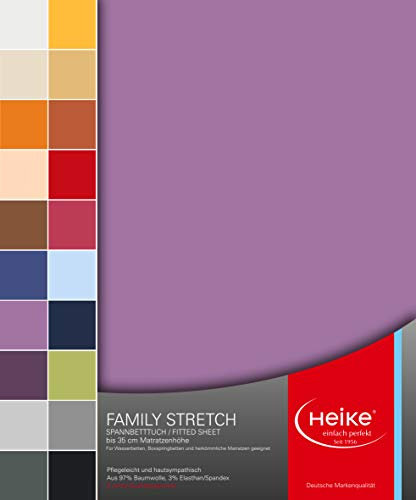 Heike Spannbettlaken Jersey Family Stretch 97% Mako-Baumwolle 3% Elastan Deutsche Markenqualität 230 gr/m2 bis 35 cm Höhe für Wasserbetten Boxspringbetten und herkömmliche Matratzen (Flieder)