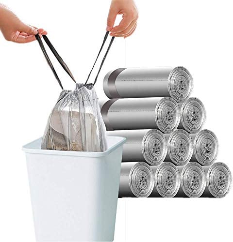 150 bolsas de basura de 10 L, 15 L, con cordón, grandes bolsas de basura sólidas, 45 x 50 cm, 150 unidades, color gris