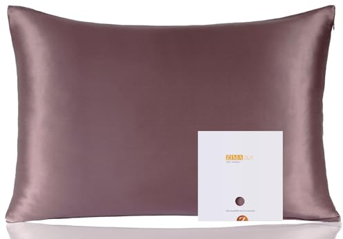 ZIMASILK Seidenkissenbezug 50x75 cm aus 100% 19 Momme Maulbeerseide | Doppelseitiger Seiden-Kopfkissenbezug aus reiner Seide, für Haare und Haut, mit Reißverschluss, 1 Stück, Grau Lila