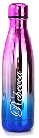 Personalised Insulated Water Bottle Vacuum Flask | Stainless Steel | 12 Hours Hot & 24 Hours Cold | Gifts of Fathers Day Christmas | 500ML / 17oz | Bottles for Hiking Outdoor (Pink-Silver-Blue)