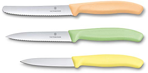 Victorinox, Swiss Classic, set di 3 coltelli (da verdura, da pomodori e da tavola) in acciaio inox, lavabili in lavastoviglie, colorati