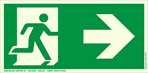 Brandengel® Hochwertiges Schild Notausgangsschild Pfeil Rechts Pfeil Rechts 300 x 150 mm PVC nachleuchtend selbstklebende Schaumschicht Rettungsweg Fluchtweg Kunststoffplatte ISO 7010 DIN 67510