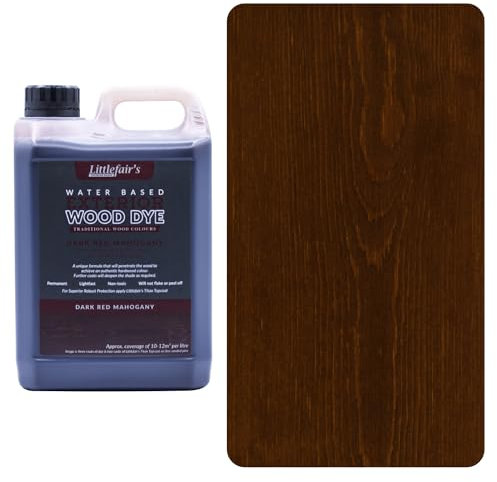 Littlefair's Holzlasur Außen 5ltr - Holzlasur Für Natürliche Holzmaserung - Wasserbasierte Holz Lasur - Schnell Trocknend, Schützt Und Umweltfreundlich - Farbe:Dunkelrotes Mahagoni)