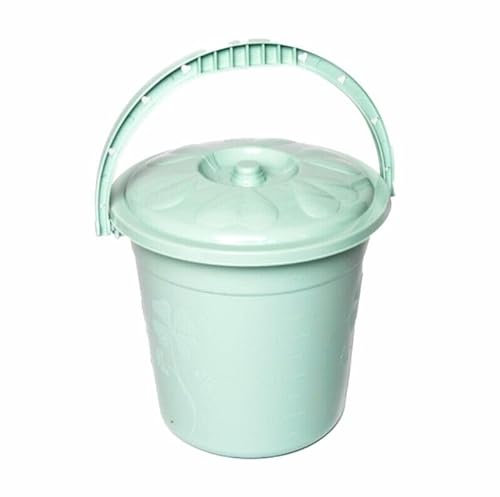 Plastic Bucket with Lid Handle Small Large Storage Bucket Bin Container Measures (10L, Green)