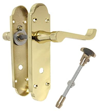 Door Handles Internal Brass Finish, Epsom Back Plate 170 x 40mm Haven Hertiage - Sold in Pairs (Bathroom Handle x 1)