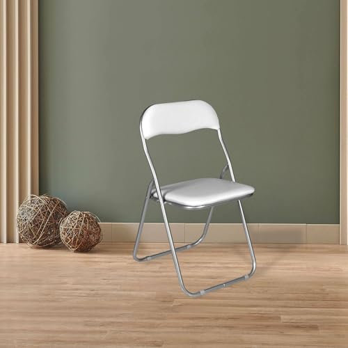 Dmora - Klappstuhl Marbella, Platzsparender Stuhl, Gästestuhl, Besprechungssitz aus Öko-Leder, 43x47h80 cm, Weiß