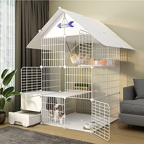 QZSM Katzenkäfig– Rattenkäfig, Katzengehege Outdoor mit Katzenklo, Katzenkäfig, Outdoor-übung, Hofzaun, Käfig mit Tür und Geschlossener Katzentoilette, Luxus-Multifunktions-Katzen-Eigentumswohnung