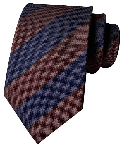 Rosiika Cravates à carreaux à rayures pour homme - Motif business formel - Pour fête de mariage, Marron marine., taille unique