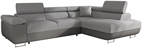 Mirjan24 Ecksofa Torezio mit Bettkasten, Einstellbare Kopfstützen, Sofa mit Schlaffunktion, Eckcouch für Wohnzimmer, Polsterecke, L-Form Couch mit Bettfunktion (Soft 029 + Lux 05, Seite: Rechts)