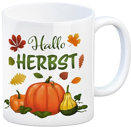 speecheese Hallo Herbst Kaffeebecher mit hübschen Kürbissen als schöne Geschenkidee für die Herbstzeit und Halloween für alle die gerne Kaffee oder Tee trinken und den Herbst lieben