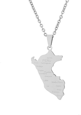 Stylish-Art Peru Karte Anhänger Halsketten – ethnisches Muster Flagge Region Peru Karten Schlüsselbeinkette Halsketten Charm Hip Hop Trendy Schmuck für Damen Herren Pullover Kette, Silber, 50 cm
