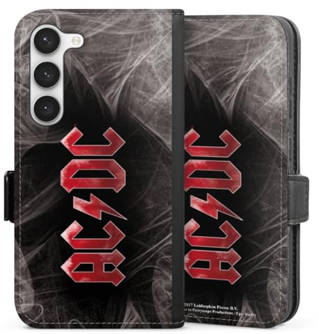 Klapphülle kompatibel mit Samsung Galaxy S 23 Handyhülle aus Kunst Leder schwarz Flip Case ACDC Logo Fanartikel