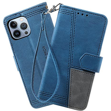 DENDICO Cover per iPhone 13 PRO Max, Flip Custodia in PU Pelle, Cover a Libro Magnetica Portafoglio per iPhone 13 PRO Max, Blu