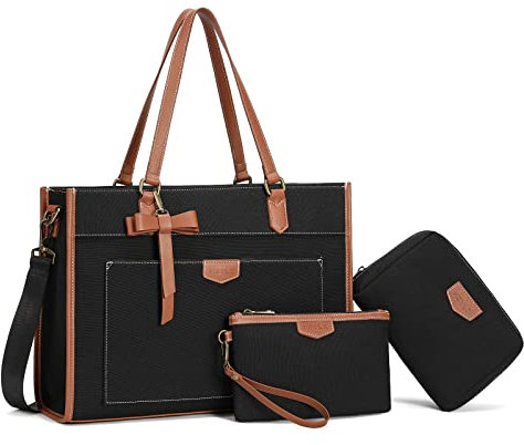 Keyli Lot de 3 sacs pour ordinateur portable pour femme, sac fourre-tout en toile de 40 cm, grand sac de travail, porte-documents, sac à main à bandoulière