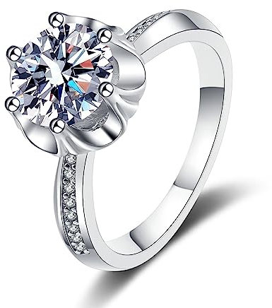 Banemi Moissanite Ring, Silberring Boho 925 Weißes Gold 1ct Blume Modische Verlobungsringe Größe 54 (17.2)