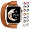 Juntan Doppeltes Lederband Kompatibel für Apple Watch 38mm 40mm 41mm 42mm 44mm 45mm, Schlankes Leder Uhrenarmband Tour Armband Ersatz für iWatch SE Serie 8 7 6 5 4 3 2 1 (38mm/40mm/41mm, Braun)