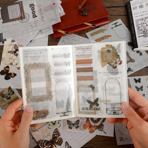 TIESOME 200 Stück Vintage Scrapbooking Aufkleber Set, Scrapbook Stickers für DIY Scrapbook Zubehör Fotoalbum Tagebuch Fotobuch Notizbuch Journal Kalender Selbst Gestalten