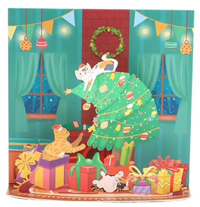 KieTeiiK 3D Weihnachtskarte Katze Thema Handgemachte Popup Grußkarten Für Feiertage Winter Grußkarten Mit Umschlag