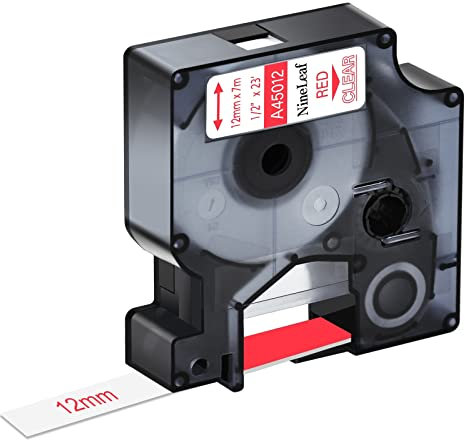 NineLeaf 1 Packung Ersatz für Dymo D1 45012 S0720520 A45012 12mm x 7m 0.47'' Bänder Rot auf Transparent Schriftband für LabelManager 160 210D 220P 120P LabelPoint 100 150 200 250 Beschriftungsgerät