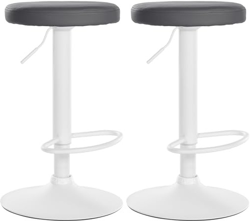 CLP 2er Set Barhocker Ponte Kunstleder I Drehbarer Thekenhocker I Höhenverstellbarer Hocker I Küchenhocker mit Metallgestell | Farbe grau Material Gestell Metall matt Weiss