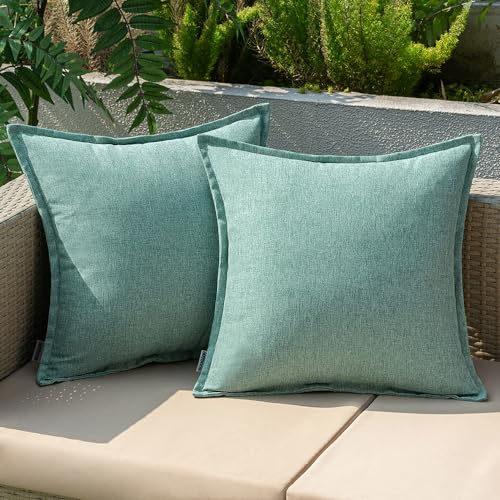 EMEMA Outdoor Kissen Wetterfest Kissenbezug Wasserfest Sofakissen Wasserdicht Dekokissen 50x50 cm Kissenbezüge Dekorativ Kissen Kissenhülle aus 2er Set für Garten Sofa Wohnzimmer Bett Cyan