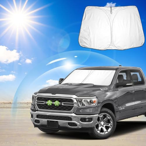 Ruiya für 2019-2024 Dodge RAM 1500 Auto Sonnenschutz Frontscheibe, Windschutzscheibe Sonnenschirm Auto Frontscheibe blockiert UV Vorderseite Frontscheibe Sonnenschutz RAM 1500 Zubehör